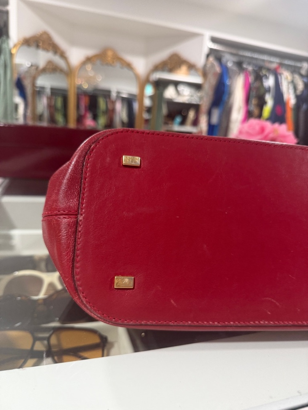 Celine Red Leather Wrapped-Handle Satchel - Picture 2 of 9